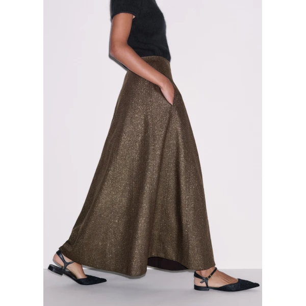 ME+EM Full-Length Skirt in Gold/Brown, view 2 | Maxi Skirts | Luxury Shoes 