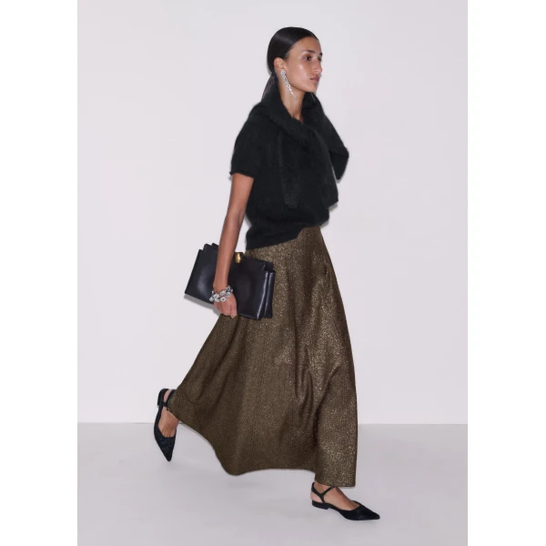 ME+EM Full-Length Skirt in Gold/Brown, view 5 | Maxi Skirts | Luxury Shoes 