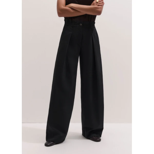 ME+EM Gathered Waist Taper Trouser in Black