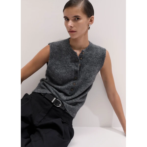 ME+EM Henley Knit Vest in Mid Grey Mélange