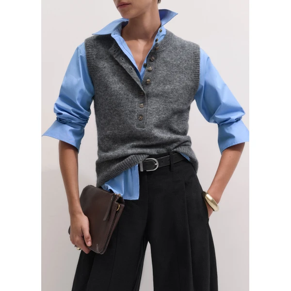 ME+EM Henley Knit Vest in Mid Grey Mélange