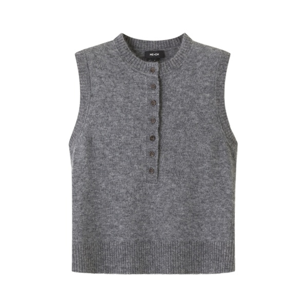ME+EM Henley Knit Vest in Mid Grey Mélange