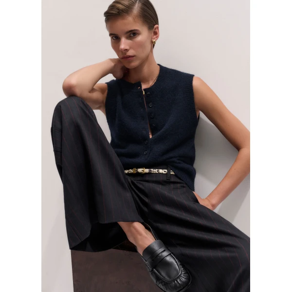 ME+EM Henley Straight Knit Vest in Navy, view 2 | Sweaters | Luxury Shoes 