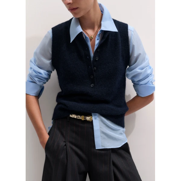 ME+EM Henley Straight Knit Vest in Navy, view 3 | Sweaters | Luxury Shoes 