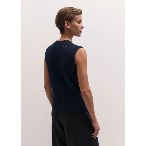 ME+EM Henley Straight Knit Vest in Navy, view 5 | Sweaters | Luxury Shoes 