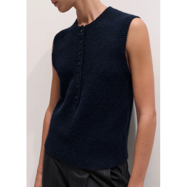 ME+EM Henley Straight Knit Vest in Navy, view 6 | Sweaters | Luxury Shoes 