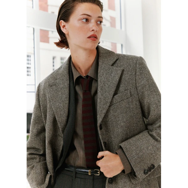 ME+EM Heritage Oversized Coat in Grey Mélange, view 3 | Coats | Luxury Shoes 