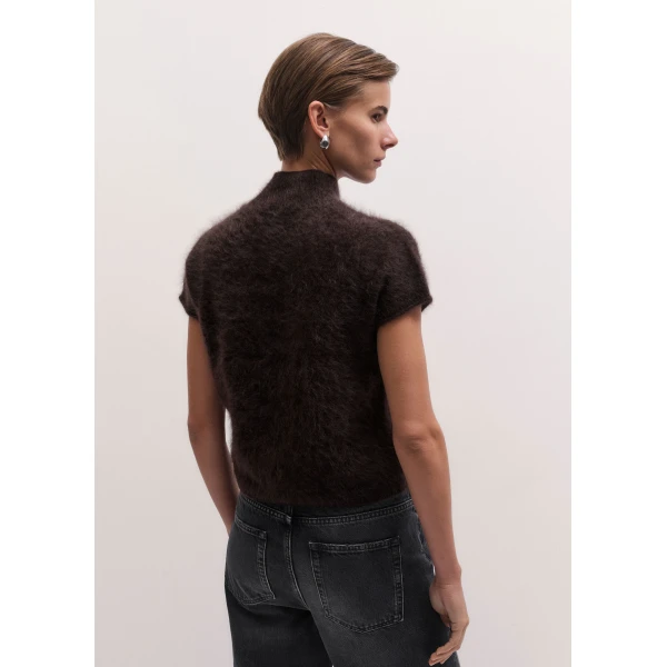 ME+EM High Neck Baby Tee in Dark Chocolate Brown, view 5 | Sweaters | Luxury Shoes 