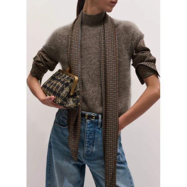 ME+EM High Neck Baby Tee in Heather Brown Mélange, view 4 | T-shirts | Luxury Shoes 