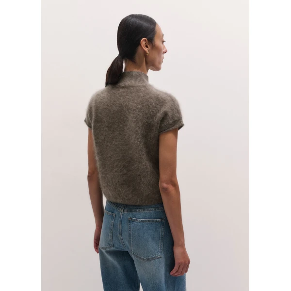 ME+EM High Neck Baby Tee in Heather Brown Mélange, view 6 | T-shirts | Luxury Shoes 