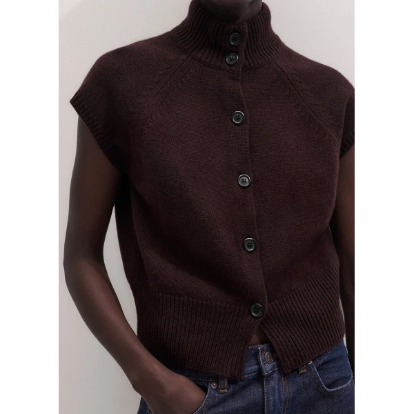 ME+EM High Neck Buttoned Tee in Port Brown