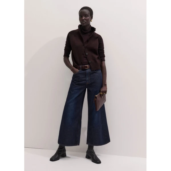 ME+EM High Neck Buttoned Tee in Port Brown