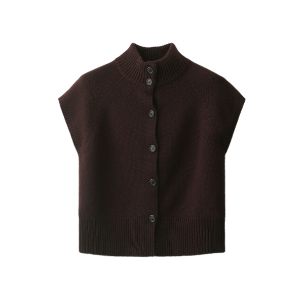 ME+EM High Neck Buttoned Tee in Port Brown