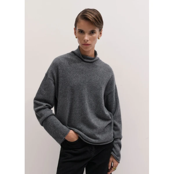 ME+EM High Neck Relaxed Jumper in Mid Grey Mélange