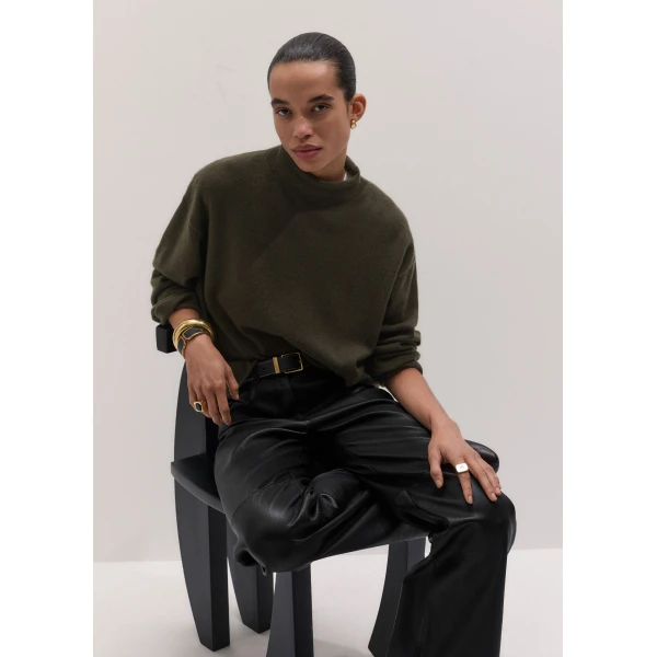 ME+EM High Neck Relaxed Jumper in Rich Olive Green