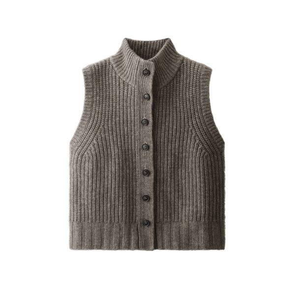 ME+EM High Neck Straight Vest in Heather Brown Mélange