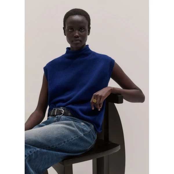 ME+EM High Neck Vest in Jewel Blue, view 2 | Sweaters | Luxury Shoes 