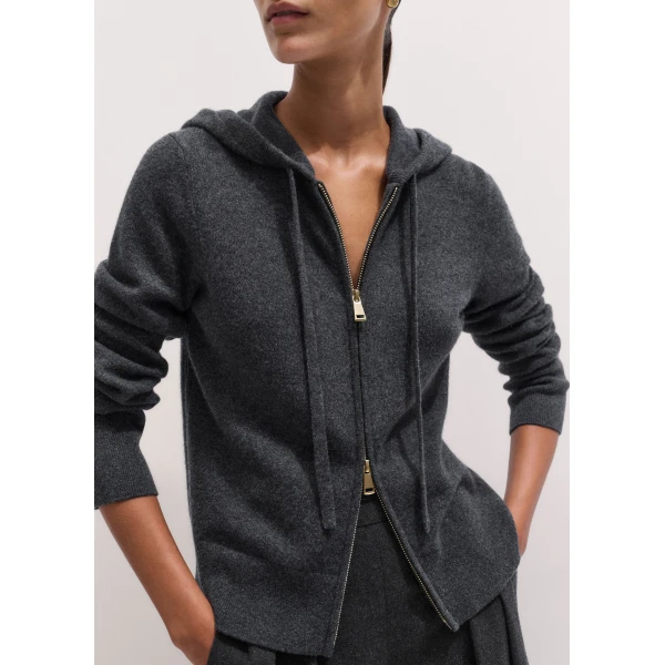ME+EM Icon Zip Hoodie in Dark Charcoal Mélange, view 2 | Sweaters | Luxury Shoes 