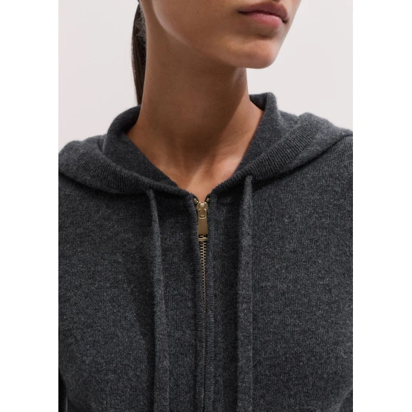 ME+EM Icon Zip Hoodie in Dark Charcoal Mélange, view 3 | Sweaters | Luxury Shoes 