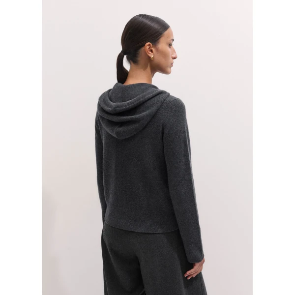 ME+EM Icon Zip Hoodie in Dark Charcoal Mélange, view 5 | Sweaters | Luxury Shoes 