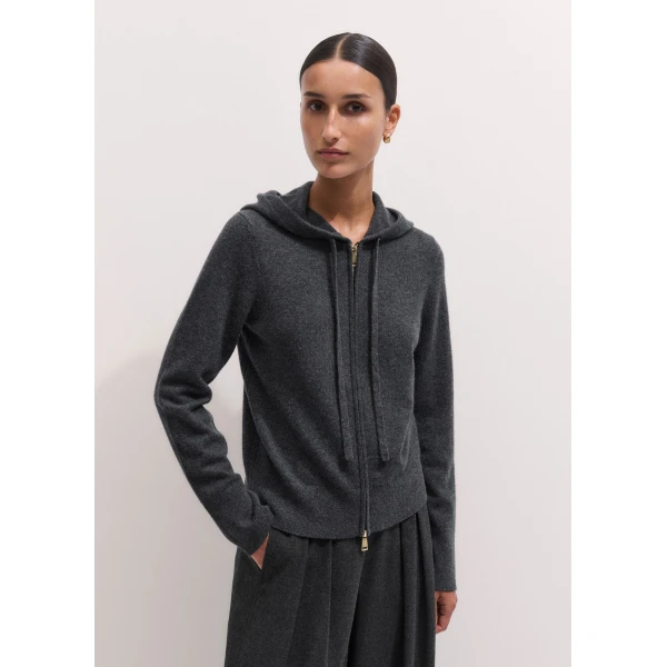 ME+EM Icon Zip Hoodie in Dark Charcoal Mélange, view 6 | Sweaters | Luxury Shoes 