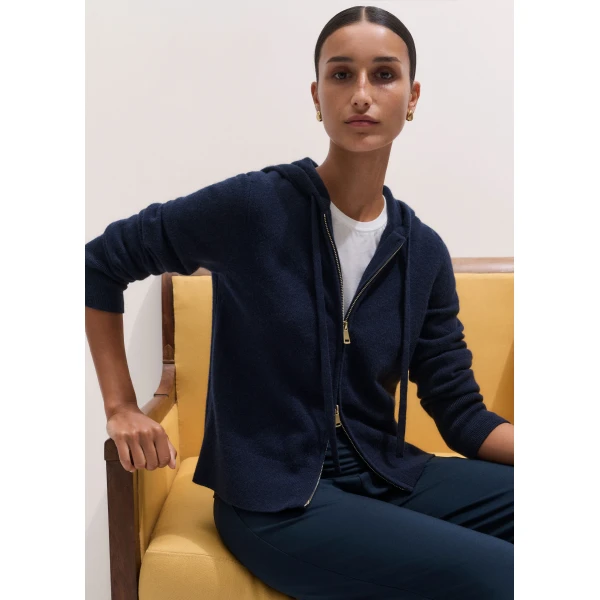 ME+EM Icon Zip Hoodie in Navy, view 2 | Sweaters | Luxury Shoes 