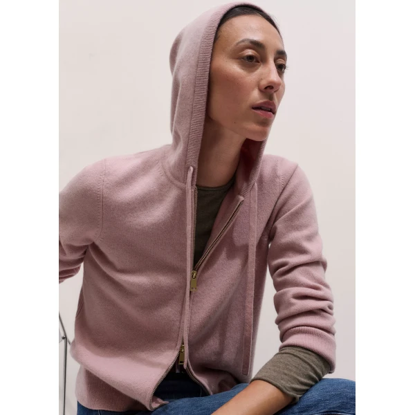 ME+EM Icon Zip Hoodie in Smoke Pink, view 3 | Sweaters | Luxury Shoes 