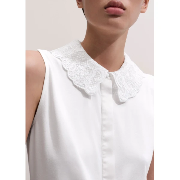 ME+EM Lace Collar Layering Top in Soft White