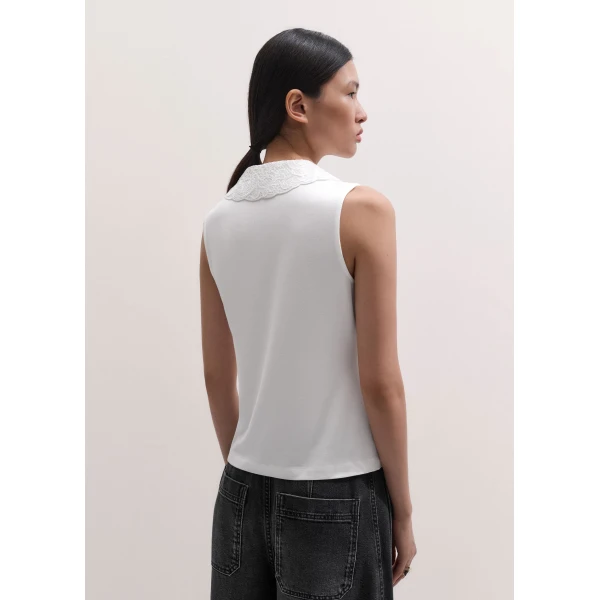 ME+EM Lace Collar Layering Top in Soft White