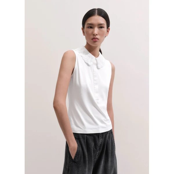 ME+EM Lace Collar Layering Top in Soft White