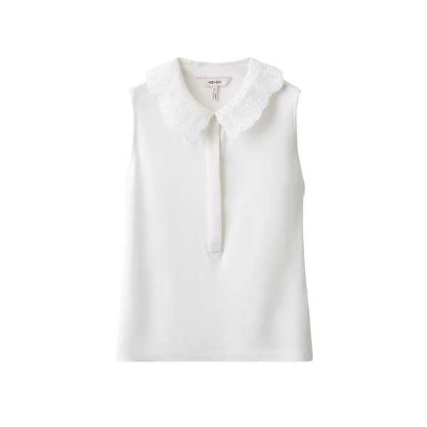 ME+EM Lace Collar Layering Top in Soft White
