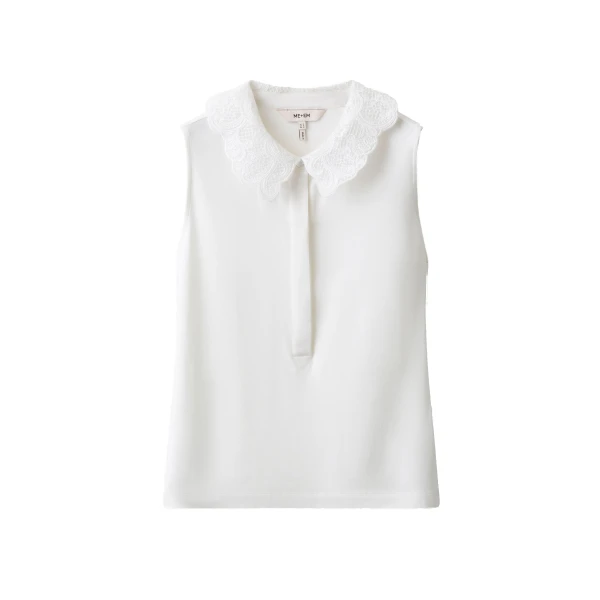 ME+EM Lace Collar Layering Top in Soft White