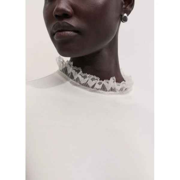 ME+EM Lace Cuff Layering Top in Light Cream, view 4 | Lace | Luxury Shoes 