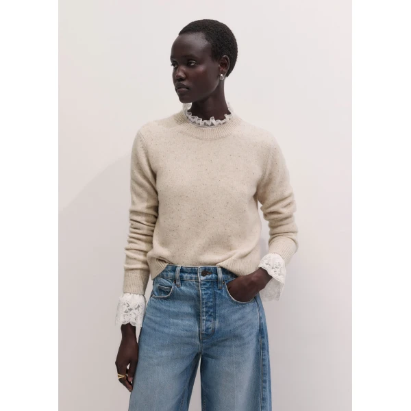ME+EM Lace Cuff Layering Top in Light Cream, view 5 | Lace | Luxury Shoes 