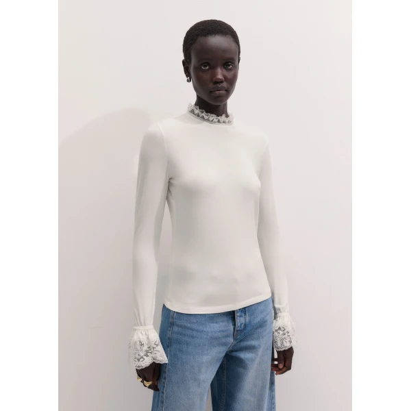 ME+EM Lace Cuff Layering Top in Light Cream, view 6 | Lace | Luxury Shoes 