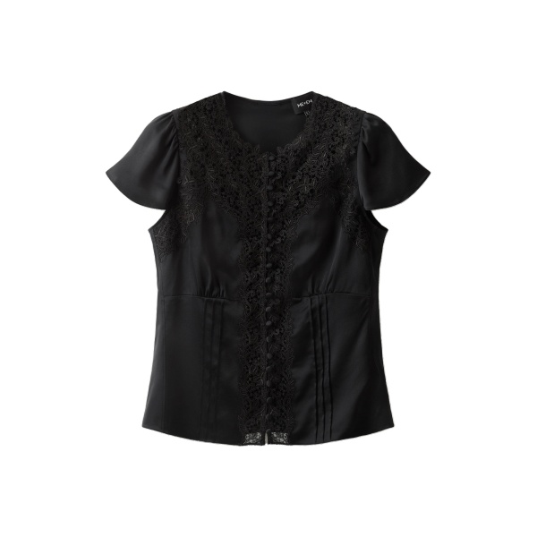 ME+EM Lace Straight Blouse in Black