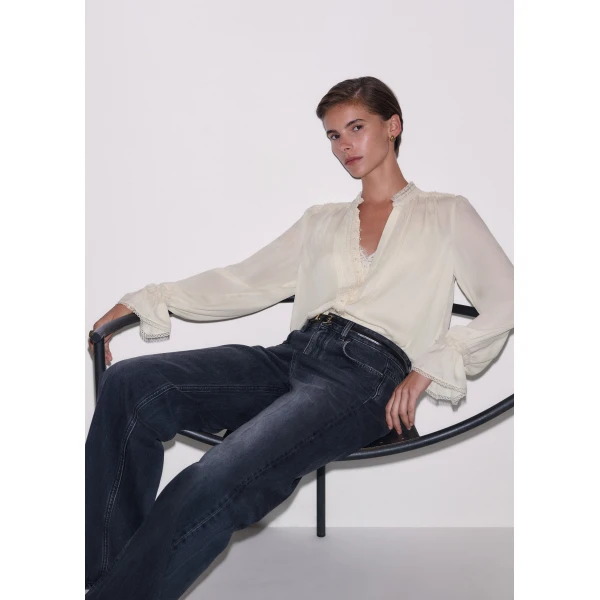 ME+EM Lace Trim Blouse in Light Cream