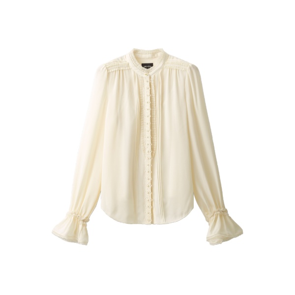 ME+EM Lace Trim Blouse in Light Cream