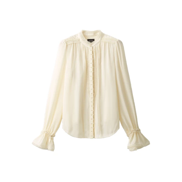 ME+EM Lace Trim Blouse in Light Cream