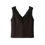 ME+EM Lace Trim Cami Top in Dark Chocolate/Black | Tops | Luxury Shoes 