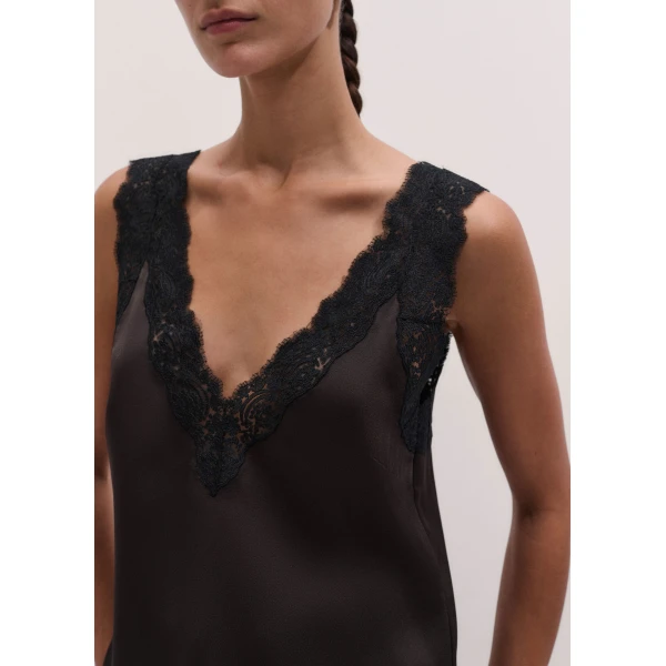 ME+EM Lace Trim Cami Top in Dark Chocolate/Black, view 3 | Tops | Luxury Shoes 