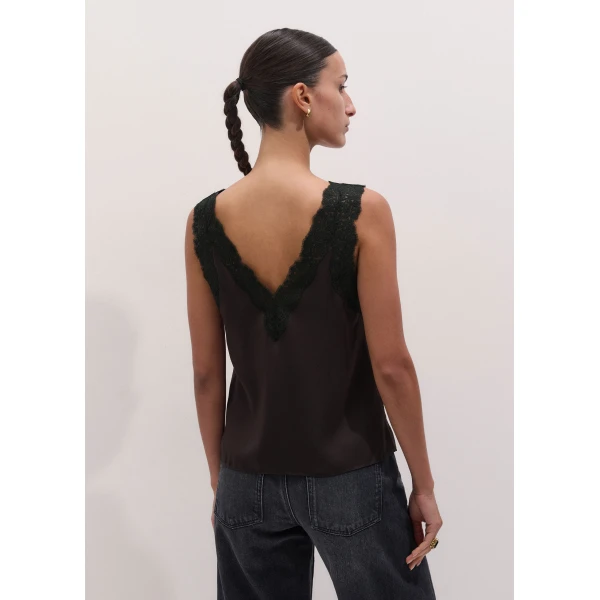 ME+EM Lace Trim Cami Top in Dark Chocolate/Black, view 5 | Tops | Luxury Shoes 
