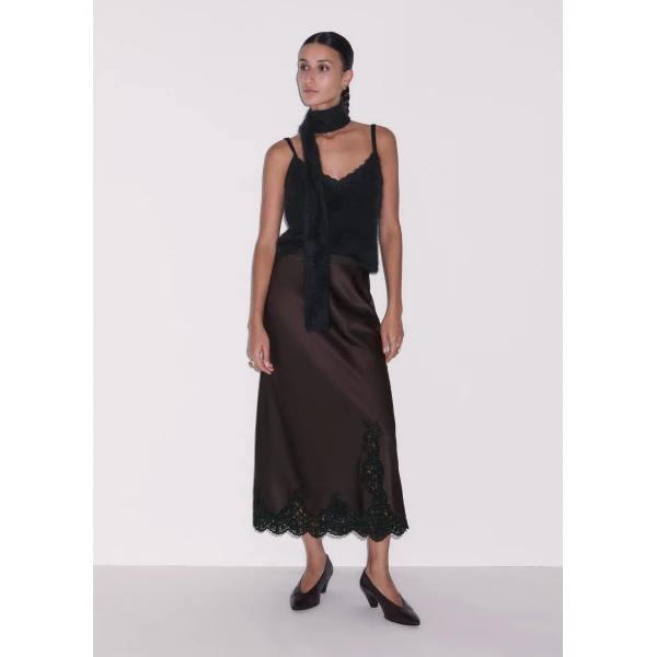 ME+EM Lace Trim Maxi Skirt in Dark Chocolate/Black, view 2 | Maxi Skirts | Luxury Shoes 