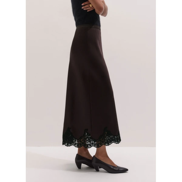 ME+EM Lace Trim Maxi Skirt in Dark Chocolate/Black, view 6 | Maxi Skirts | Luxury Shoes 