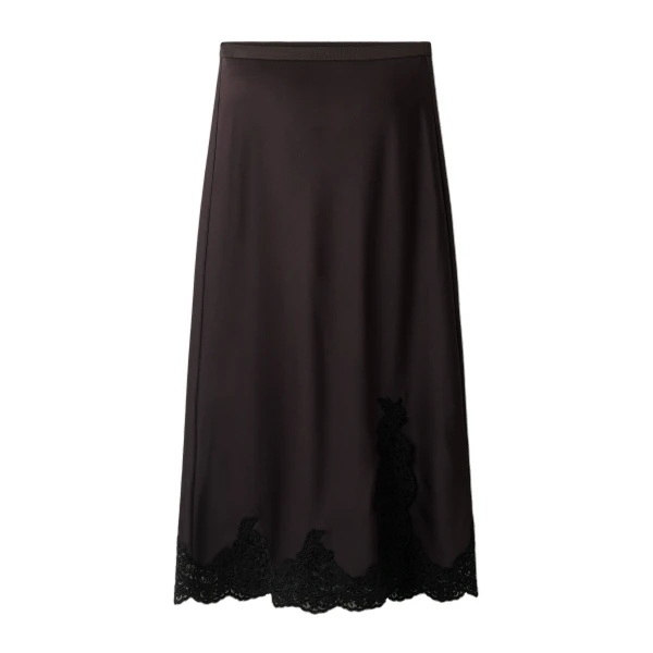 ME+EM Lace Trim Maxi Skirt in Dark Chocolate/Black