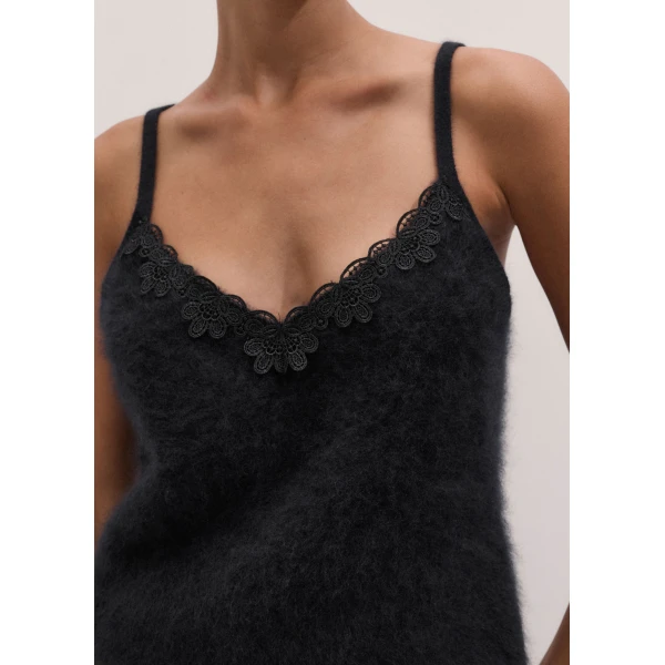 ME+EM Lace Trim Slim Knit Vest in Black, view 3 | Sweaters | Luxury Shoes 