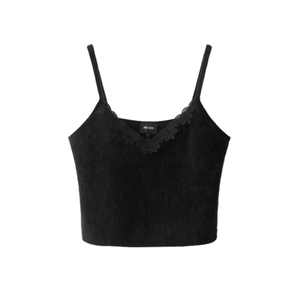 ME+EM Lace Trim Slim Knit Vest in Black