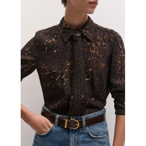 ME+EM Leopard Print Straight Blouse in Brown Multi, view 3 | Blouse | Luxury Shoes 