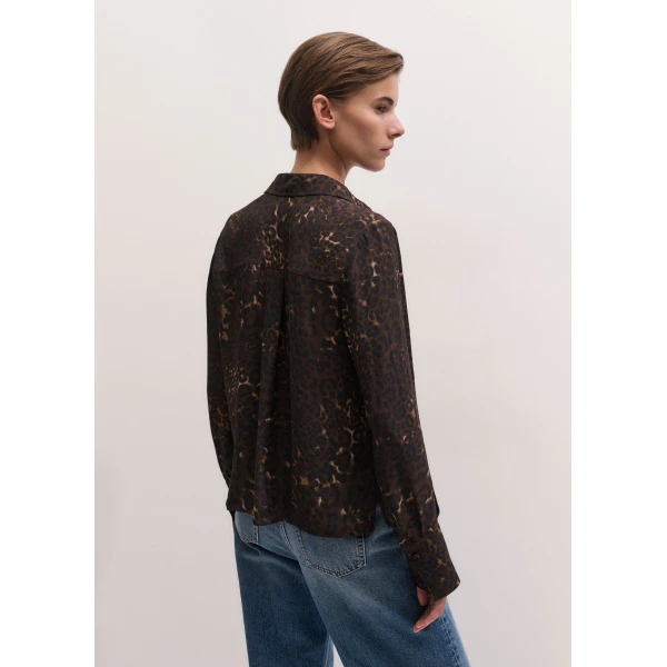 ME+EM Leopard Print Straight Blouse in Brown Multi, view 5 | Blouse | Luxury Shoes 