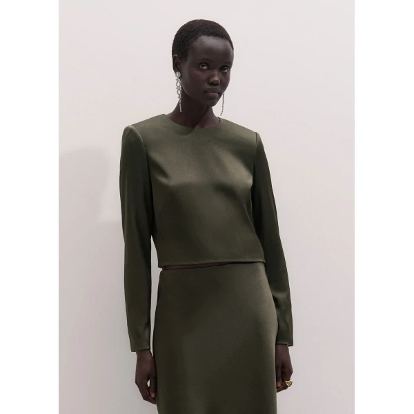 ME+EM Long Sleeve Crop Top in Bay Green, view 5 | Tops | Luxury Shoes 
